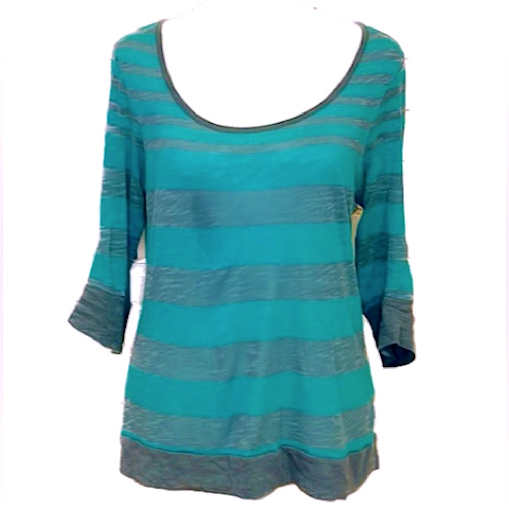 Old Navy Teal & Gray Striped 3/4 Sleeve Knit Top, Women’s Size XS